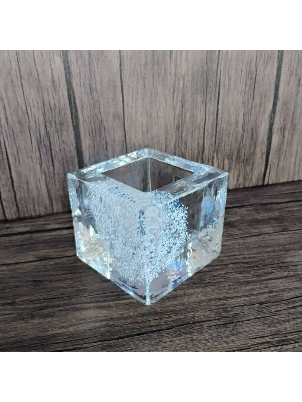 Kosta Boda Brick Glass Votive, White Ice Block Crystal Cube Candle Holder Ehrner